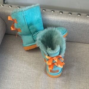 UGG Aqua Shearling Boots with Orange Accents